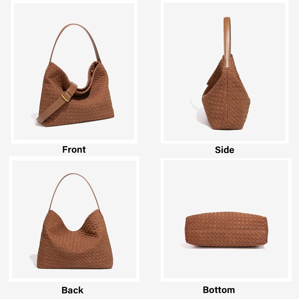 2453 Woven Suede Shoulder Bag , Leather Crossbody Bags Top Handle Handbag - Picture 3 of 6